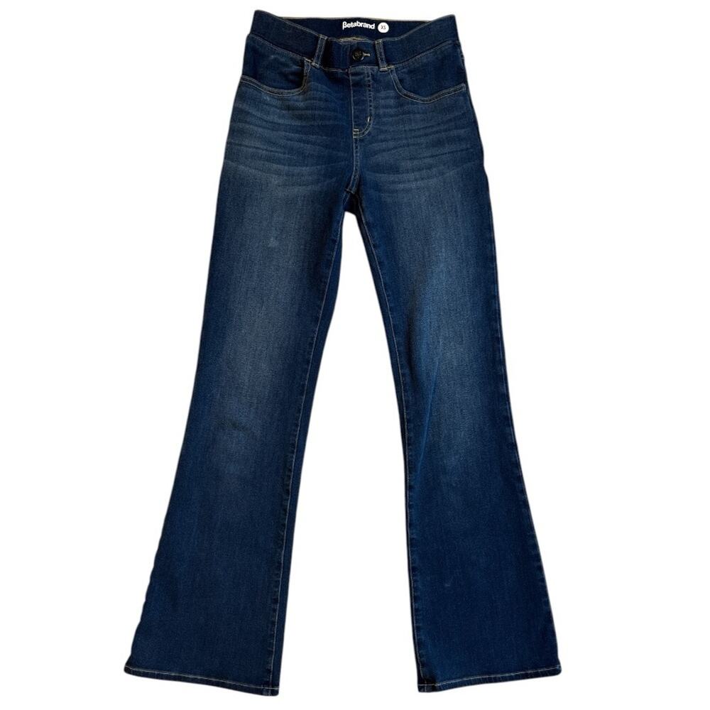 Betabrand Dark Wash Mid-Rise Flared Jeggings Jeans